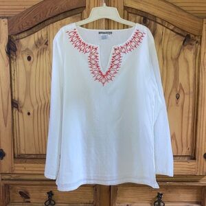 Women Isabella Bird white red beads long sleeve shirt blouse size XL